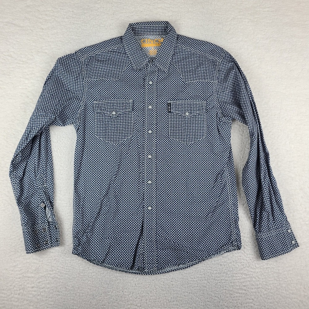 CINCH Western Snap Shirt Mens Small Blue Gray Geometric‎ Modern Fit Button Up